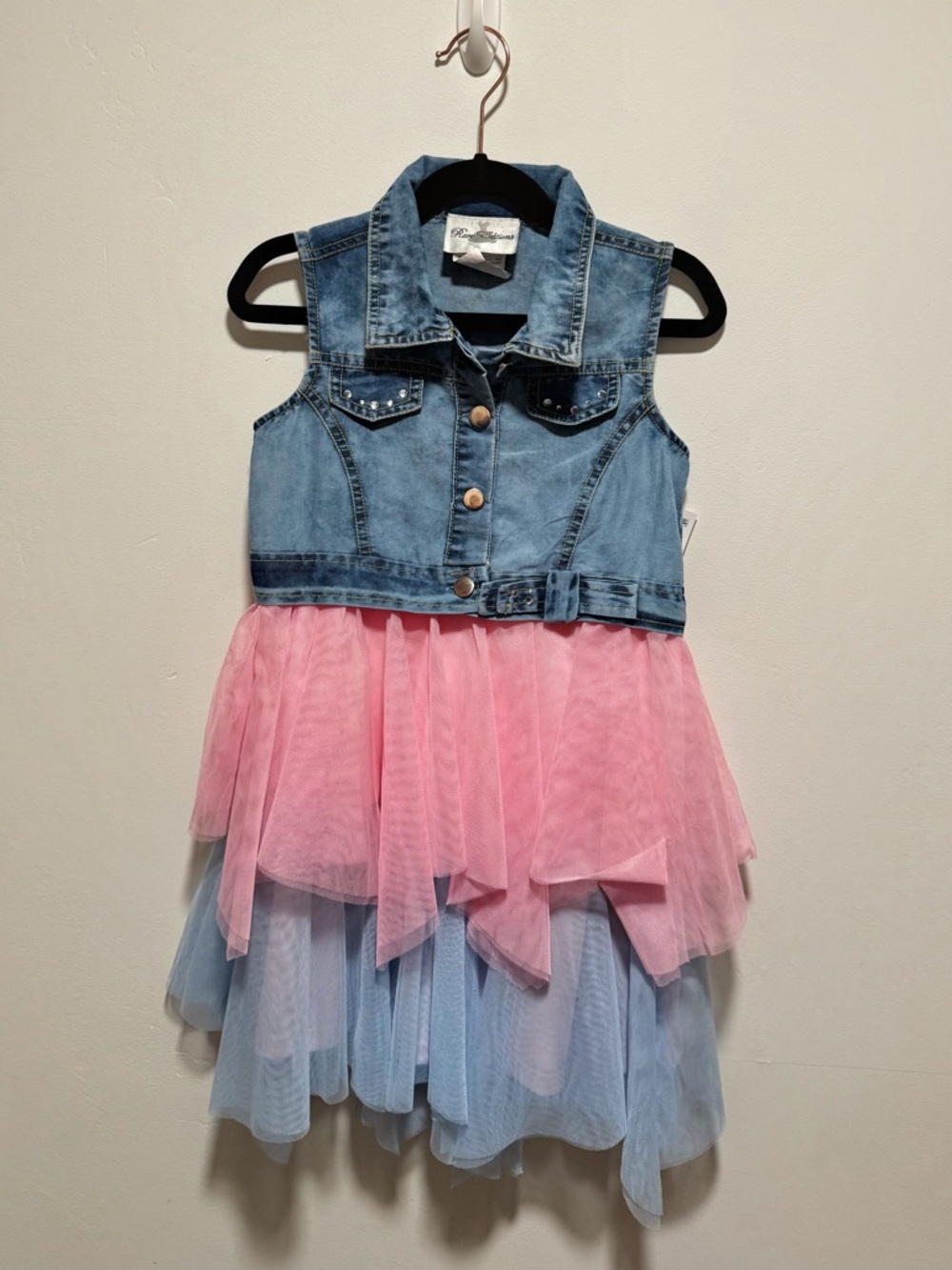Dress with Blue Denim Bodice + Pink and Blue Tulle skirt